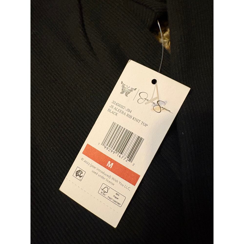 NWT Jessica Simpson Aleera Rib Knit Lace Trim Long Sleeve Top Womens Size Medium - Picture 3 of 8